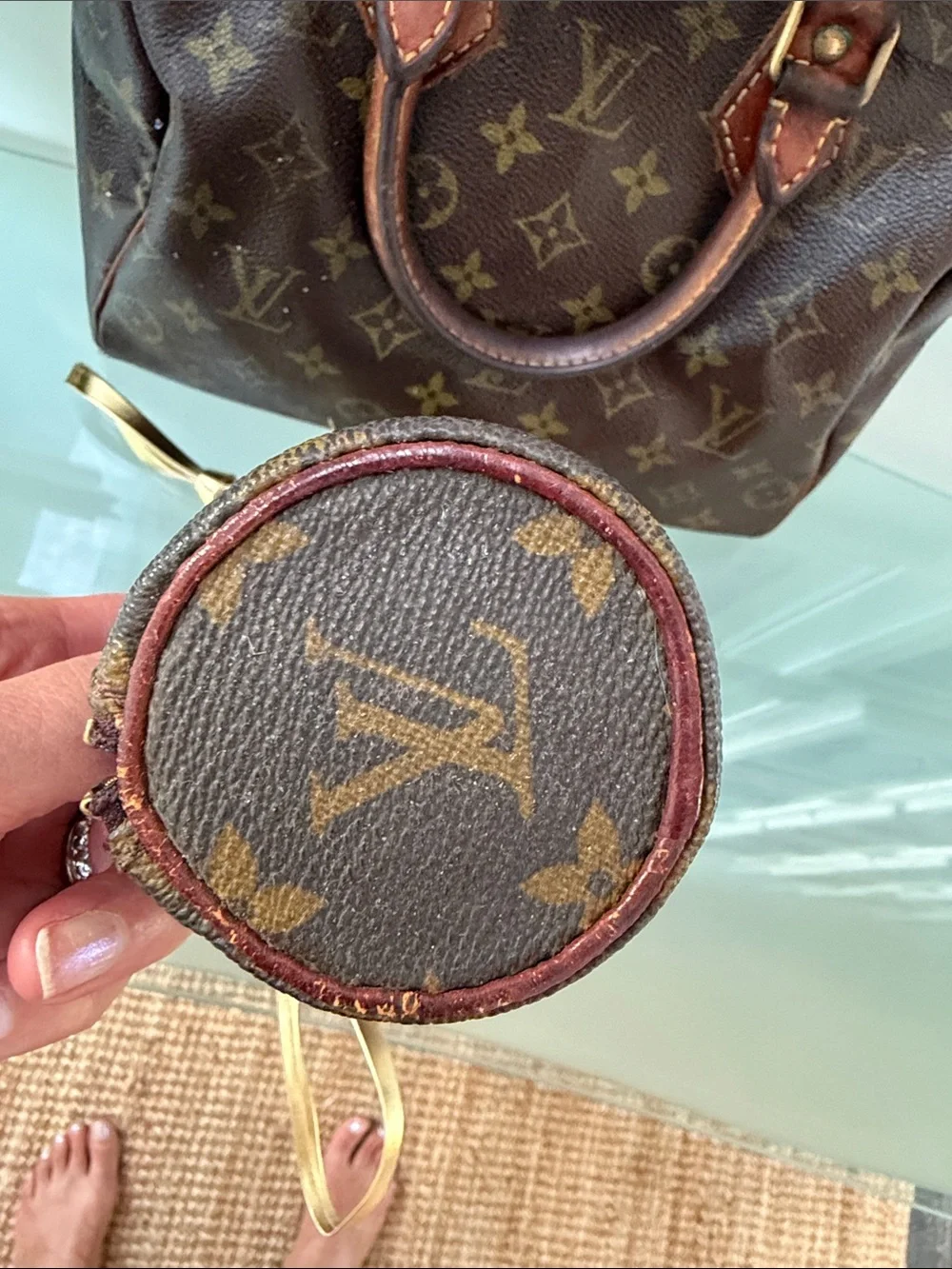 Louis Vuitton Brown Monogram Cosmetic Pouch with Gold Strap